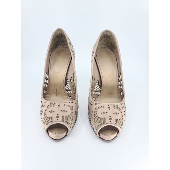 Giuseppe Zanotti Nude Lace Cutout Gold Heels Open Toe Pump Size 39 - Picture 3 of 7